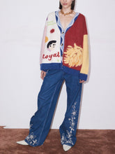 Chaqueta tipo cárdigan con estampado de dibujos animados y colores contrastantes